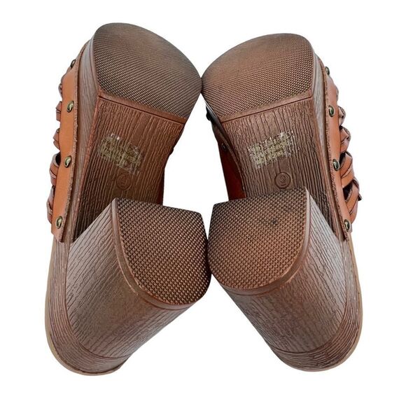 Cato Comfort Brown Leather Studded Braided Detail 4” Block Heel Clogs Size 9 - Picture 10 of 13
